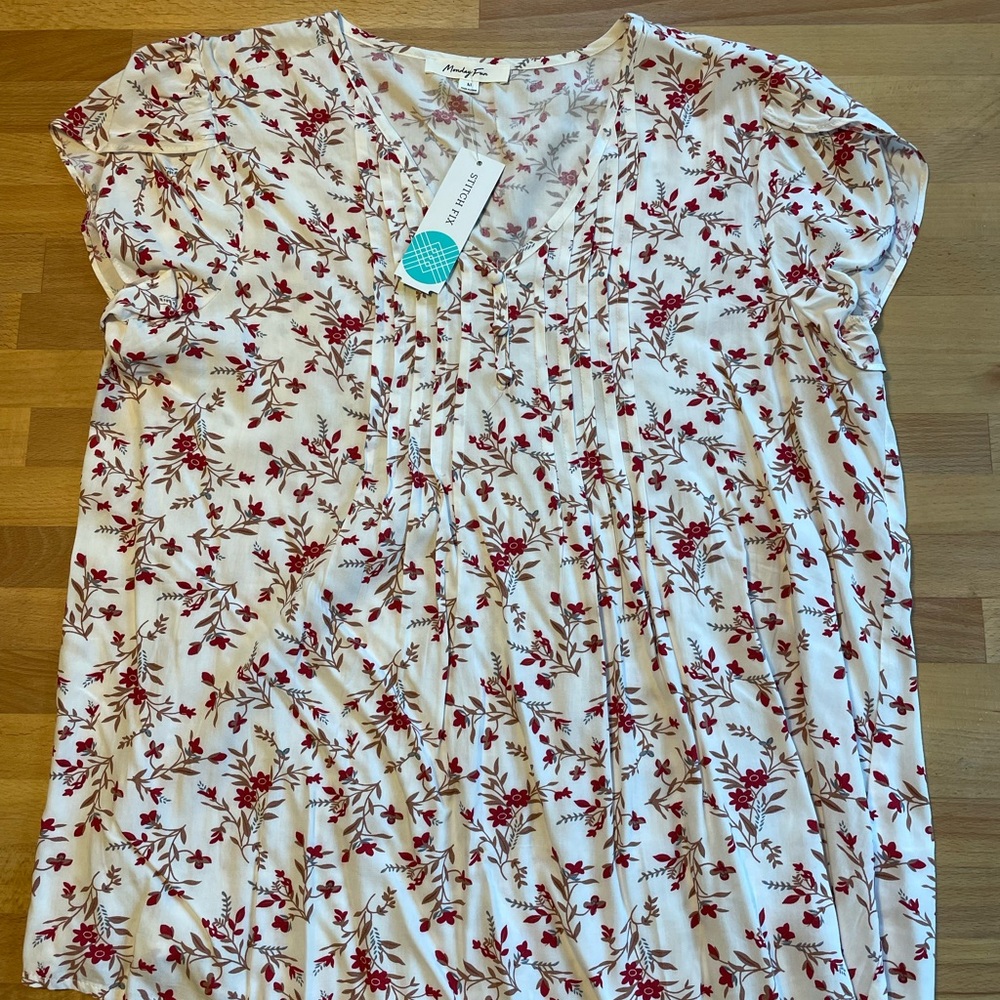 Red Ruched Cap Sleeve Blouse